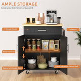Shintenchi Kitchen Island Cart with Storage,Rolling Side Table on Wheels with Large Worktop, Cabinet,Towel Rack and Drawers for Kitchen,Dinning Room, White